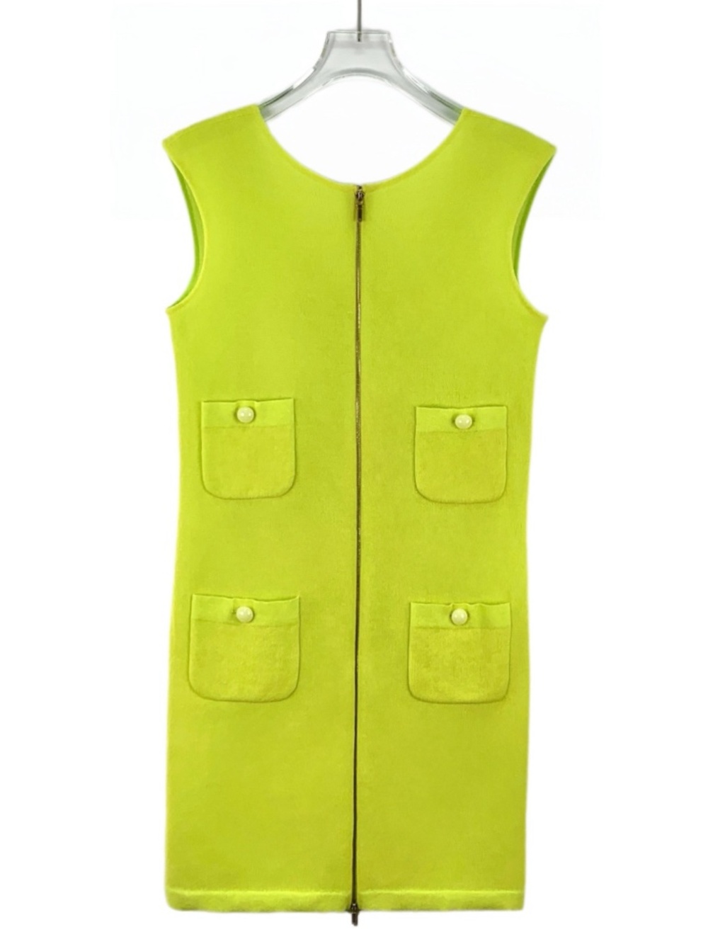 Chanel Yellow Cotton Crew-Neck Sleeveless Dress with Multiple Pockets